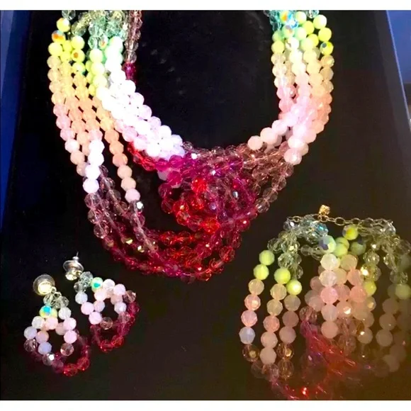Rare Authentic Swarovski Elegant Multicolor Beaded Necklace and Earring Set. 🎄 - Picture 4 of 8